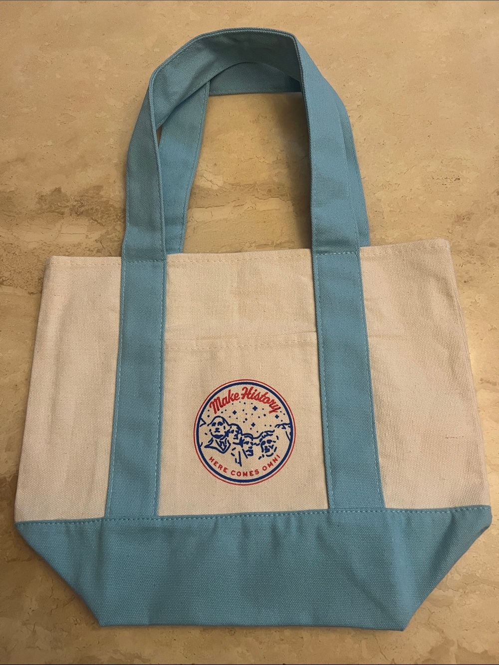 Make History Canvas Tote Bag with Light Blue Trim - Here Comes Omni NWOT
